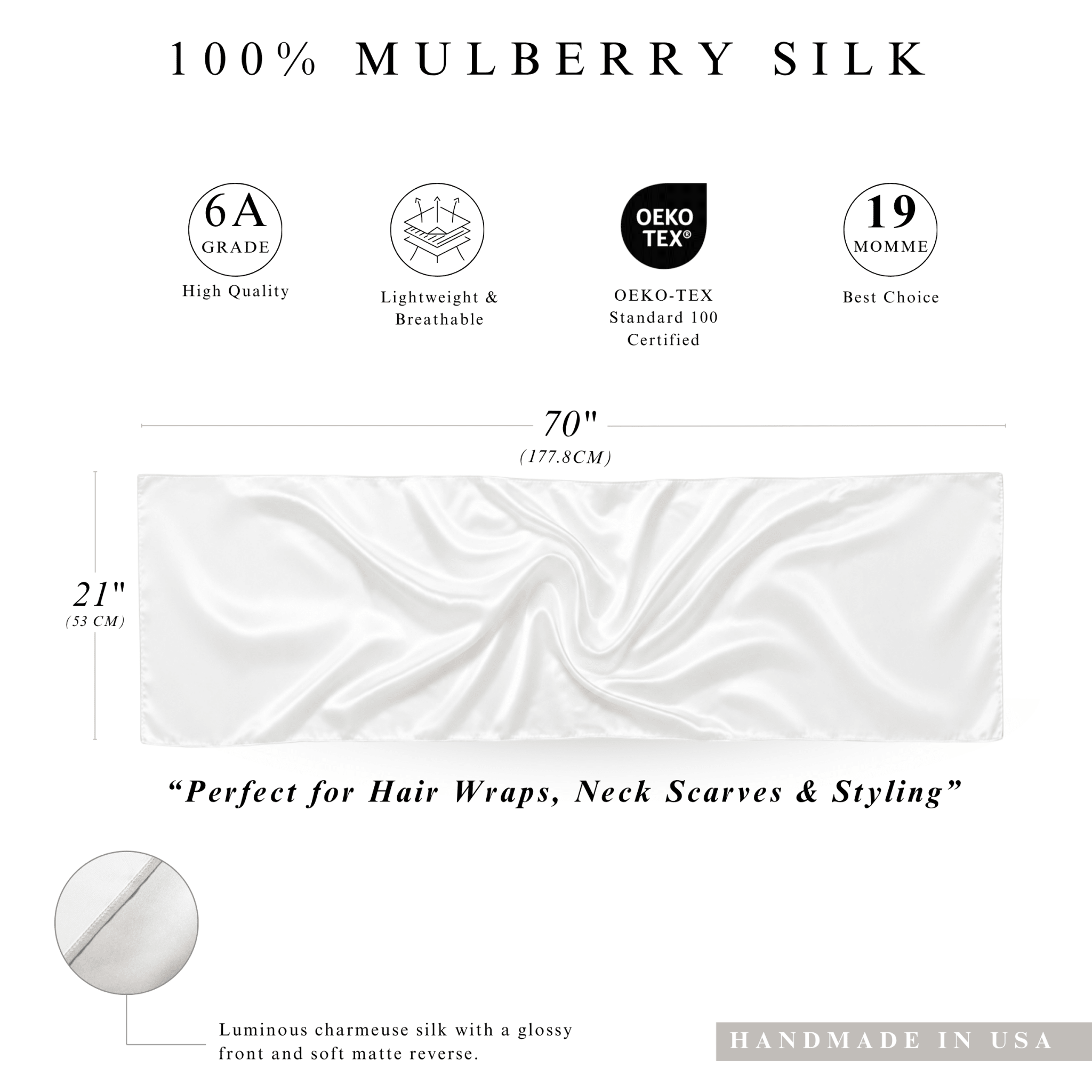 NOCHKA 100% Mulberry Silk Square Scarf – 70"x21" | 19 Momme 6A Grade Silk - NOCHKA
