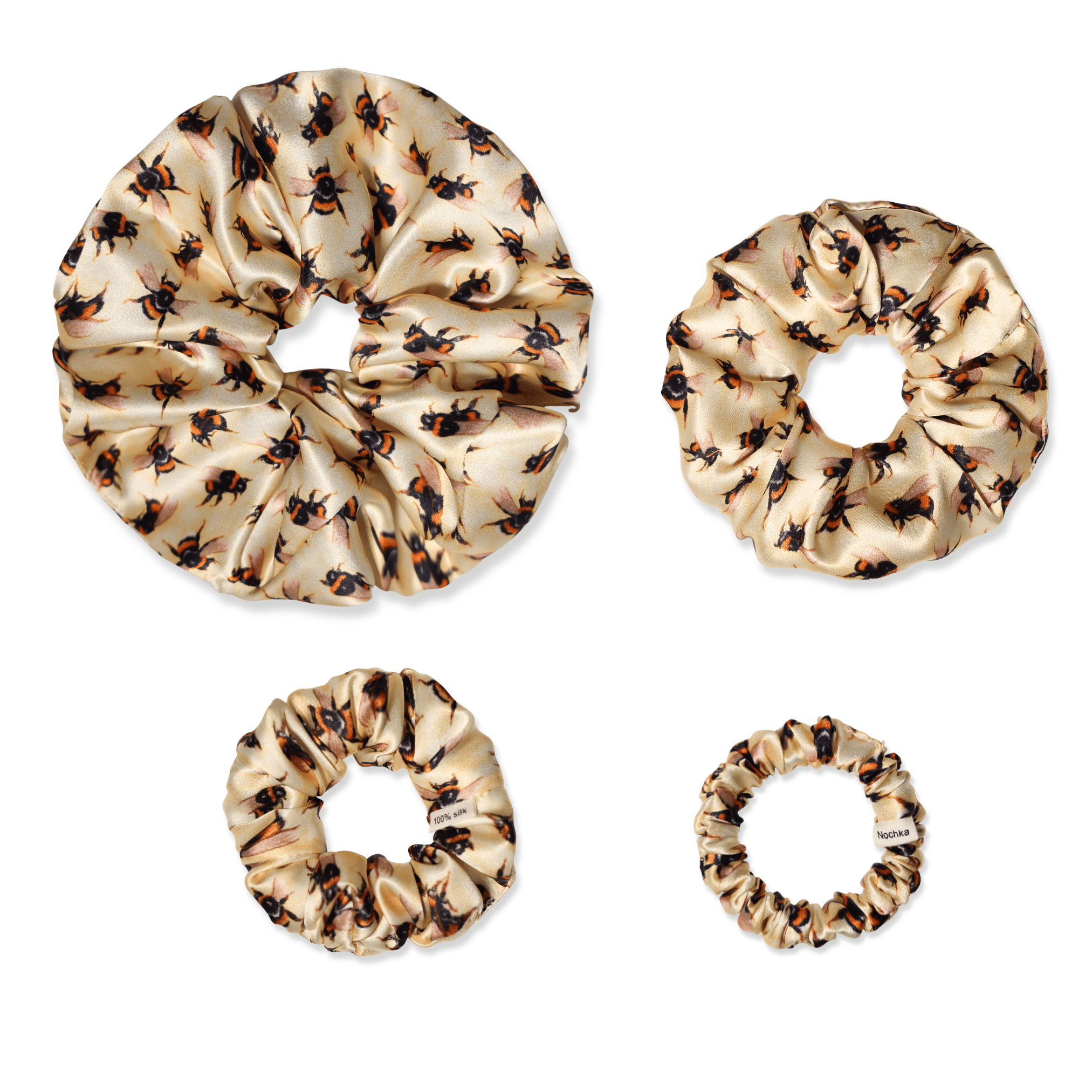 NOCHKA Bee's Print of Silk Scrunchies – Ultra Thin, Skinny, Regular & Jumbo - NOCHKA