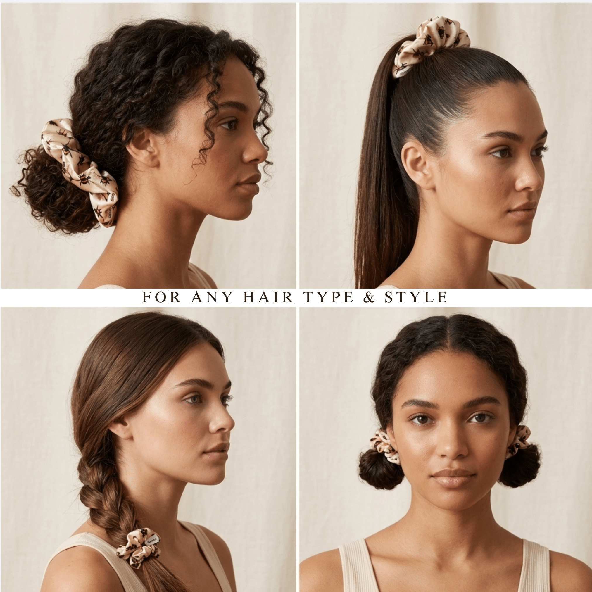 NOCHKA Bee's Print of Silk Scrunchies – Ultra Thin, Skinny, Regular & Jumbo - NOCHKA
