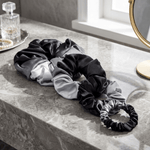 NOCHKA Black Gradient Print of Silk Scrunchies – Ultra Thin, Skinny, Regular & Jumbo - NOCHKA
