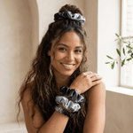 NOCHKA Black Gradient Print of Silk Scrunchies – Ultra Thin, Skinny, Regular & Jumbo - NOCHKA
