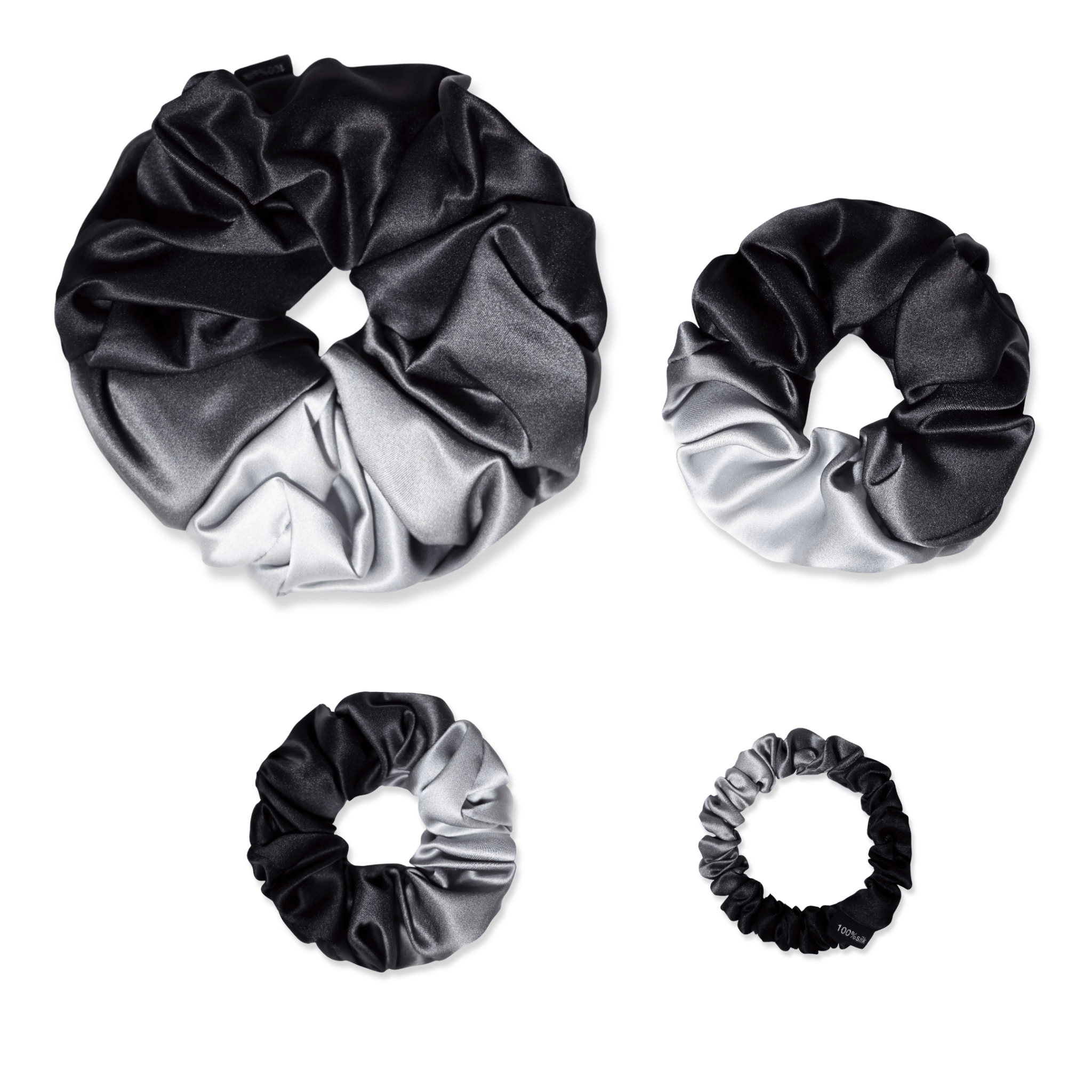 NOCHKA Black Gradient Print of Silk Scrunchies – Ultra Thin, Skinny, Regular & Jumbo - NOCHKA