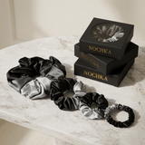 NOCHKA Black Gradient Print of Silk Scrunchies – Ultra Thin, Skinny, Regular & Jumbo - NOCHKA
