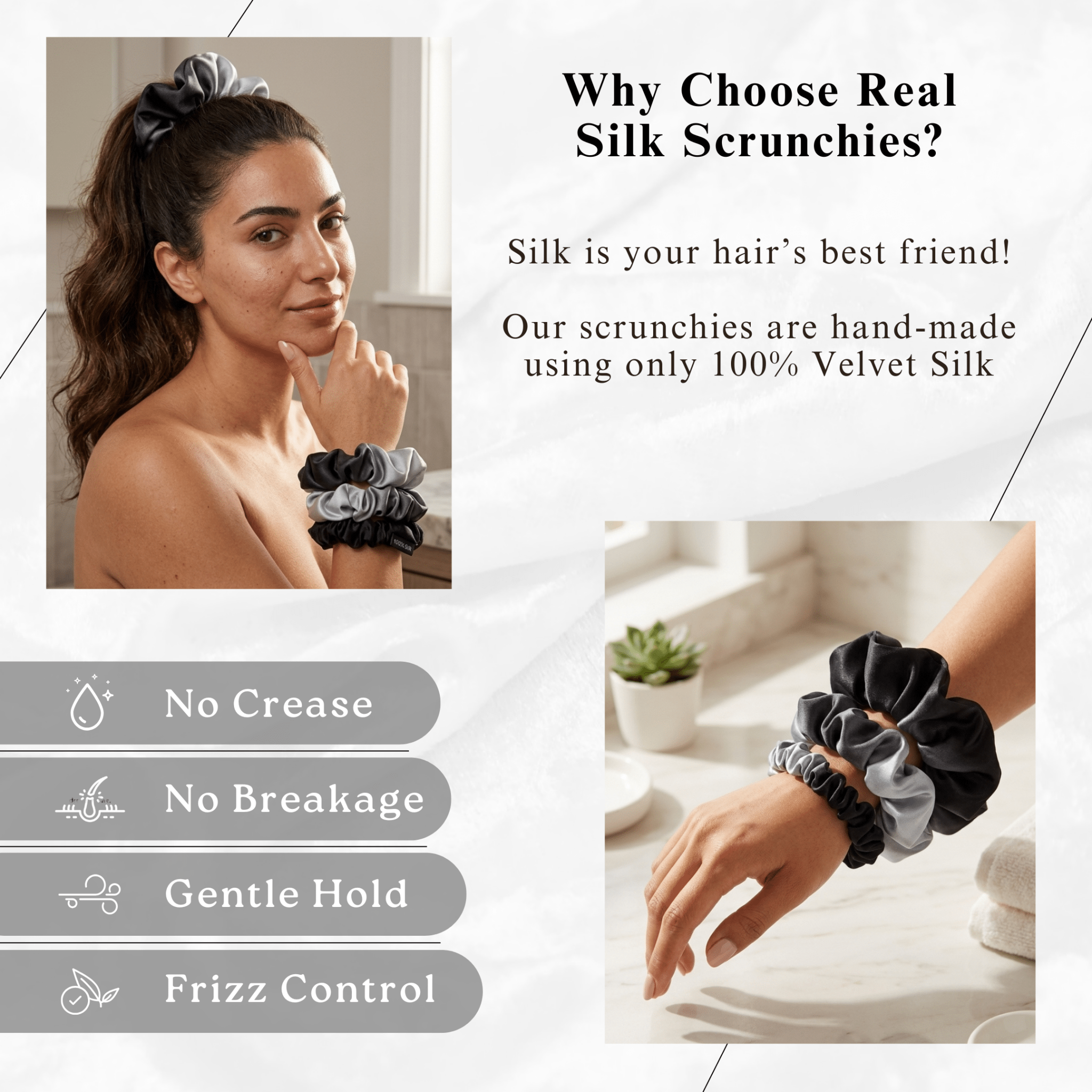 NOCHKA Black Gradient Print of Silk Scrunchies – Ultra Thin, Skinny, Regular & Jumbo - NOCHKA
