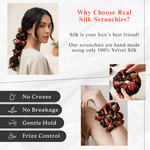 NOCHKA Black Peonies Print of Silk Scrunchies – Ultra Thin, Skinny, Regular & Jumbo - NOCHKA
