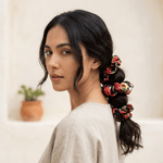 NOCHKA Black Peonies Print of Silk Scrunchies – Ultra Thin, Skinny, Regular & Jumbo - NOCHKA
