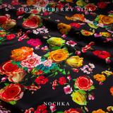 NOCHKA Black Peonies Print of Silk Scrunchies – Ultra Thin, Skinny, Regular & Jumbo - NOCHKA
