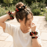 NOCHKA Black Peonies Print of Silk Scrunchies – Ultra Thin, Skinny, Regular & Jumbo - NOCHKA
