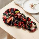 NOCHKA Black Peonies Print of Silk Scrunchies – Ultra Thin, Skinny, Regular & Jumbo - NOCHKA
