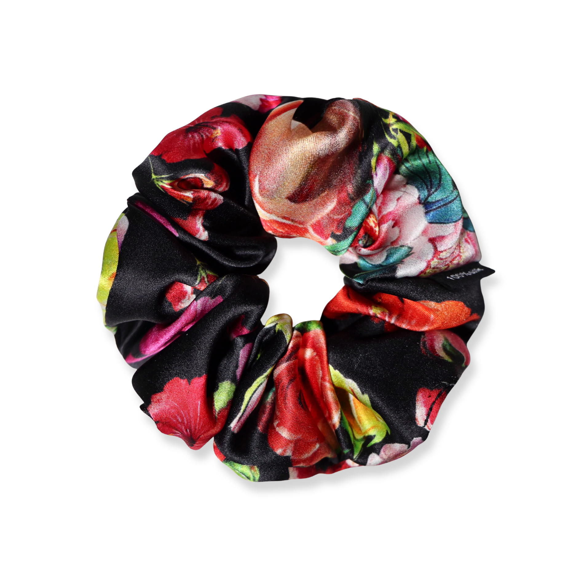 NOCHKA Black Peonies Print of Silk Scrunchies – Ultra Thin, Skinny, Regular & Jumbo - NOCHKA