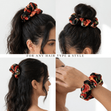 NOCHKA Black Peonies Print of Silk Scrunchies – Ultra Thin, Skinny, Regular & Jumbo - NOCHKA

