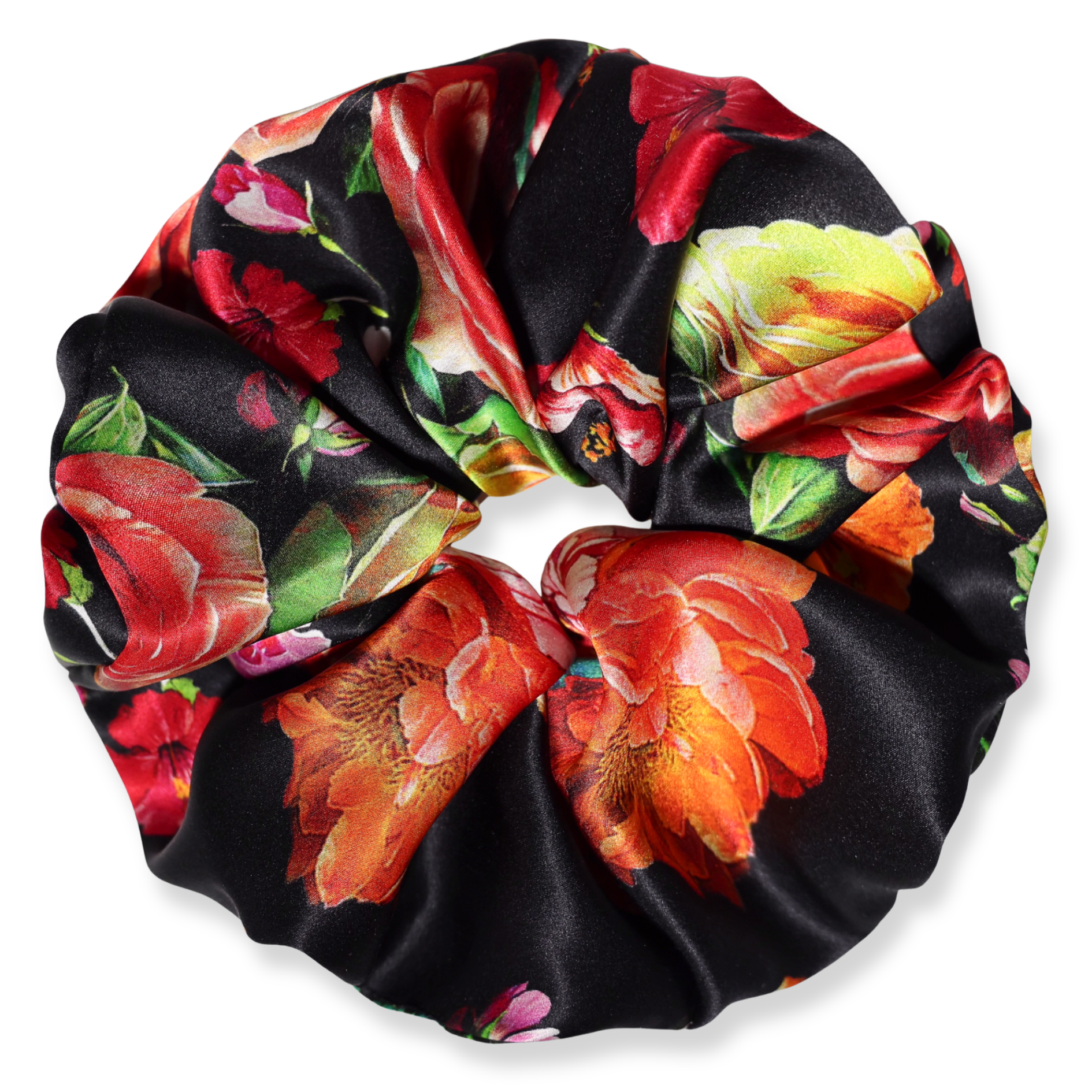 NOCHKA Black Peonies Print of Silk Scrunchies – Ultra Thin, Skinny, Regular & Jumbo - NOCHKA
