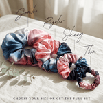 NOCHKA Blue & Blush Print of Silk Scrunchies – Ultra Thin, Skinny, Regular & Jumbo - NOCHKA
