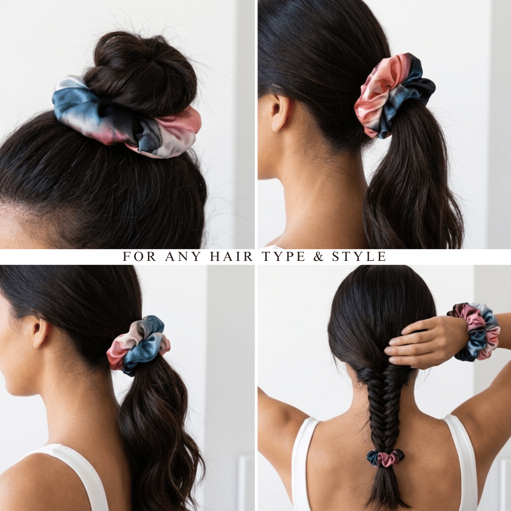 NOCHKA Blue & Blush Print of Silk Scrunchies – Ultra Thin, Skinny, Regular & Jumbo - NOCHKA
