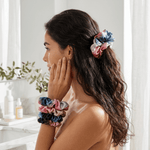 NOCHKA Blue & Blush Print of Silk Scrunchies – Ultra Thin, Skinny, Regular & Jumbo - NOCHKA
