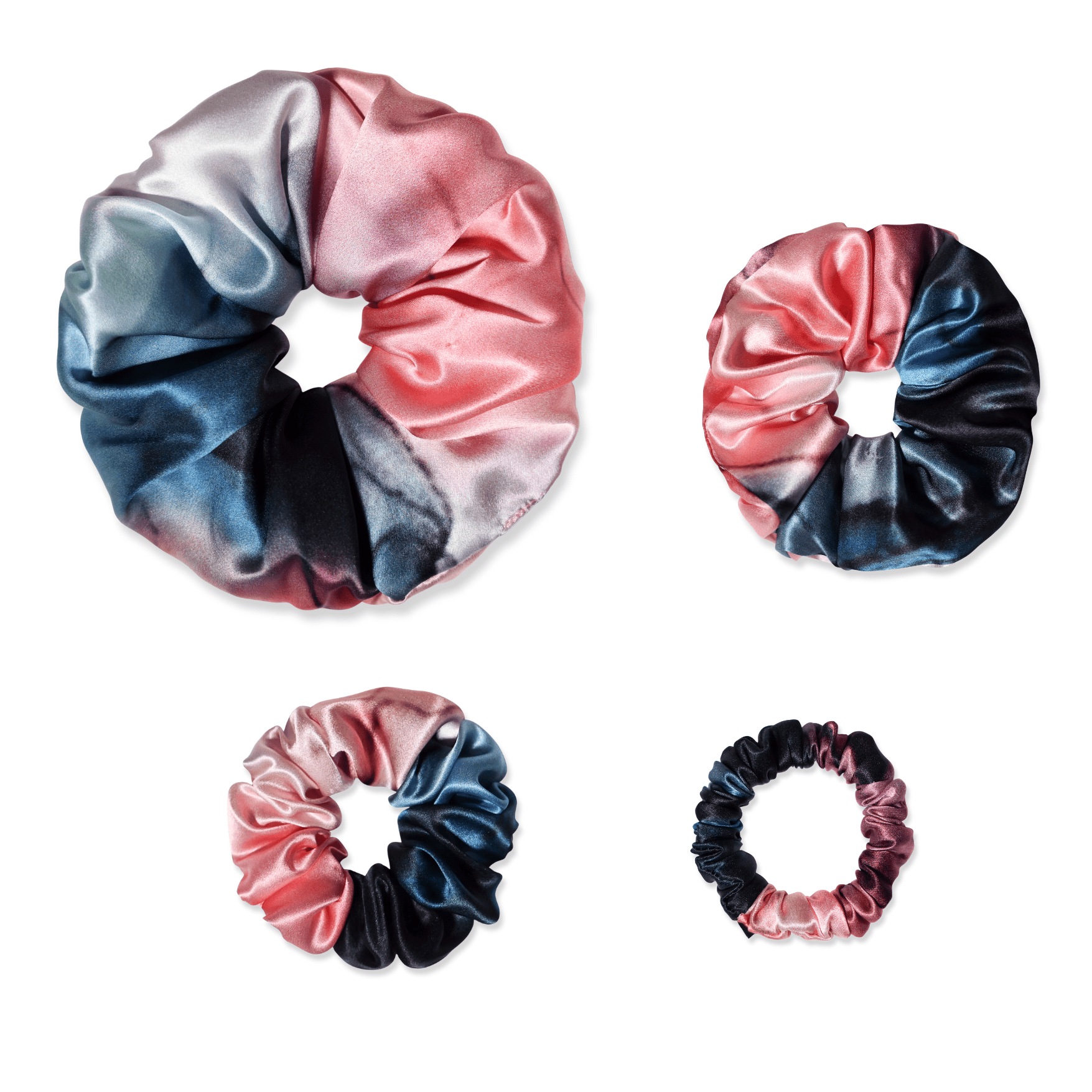 NOCHKA Blue & Blush Print of Silk Scrunchies – Ultra Thin, Skinny, Regular & Jumbo - NOCHKA