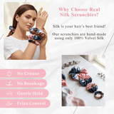 NOCHKA Blue & Blush Print of Silk Scrunchies – Ultra Thin, Skinny, Regular & Jumbo - NOCHKA
