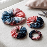 NOCHKA Blue & Blush Print of Silk Scrunchies – Ultra Thin, Skinny, Regular & Jumbo - NOCHKA
