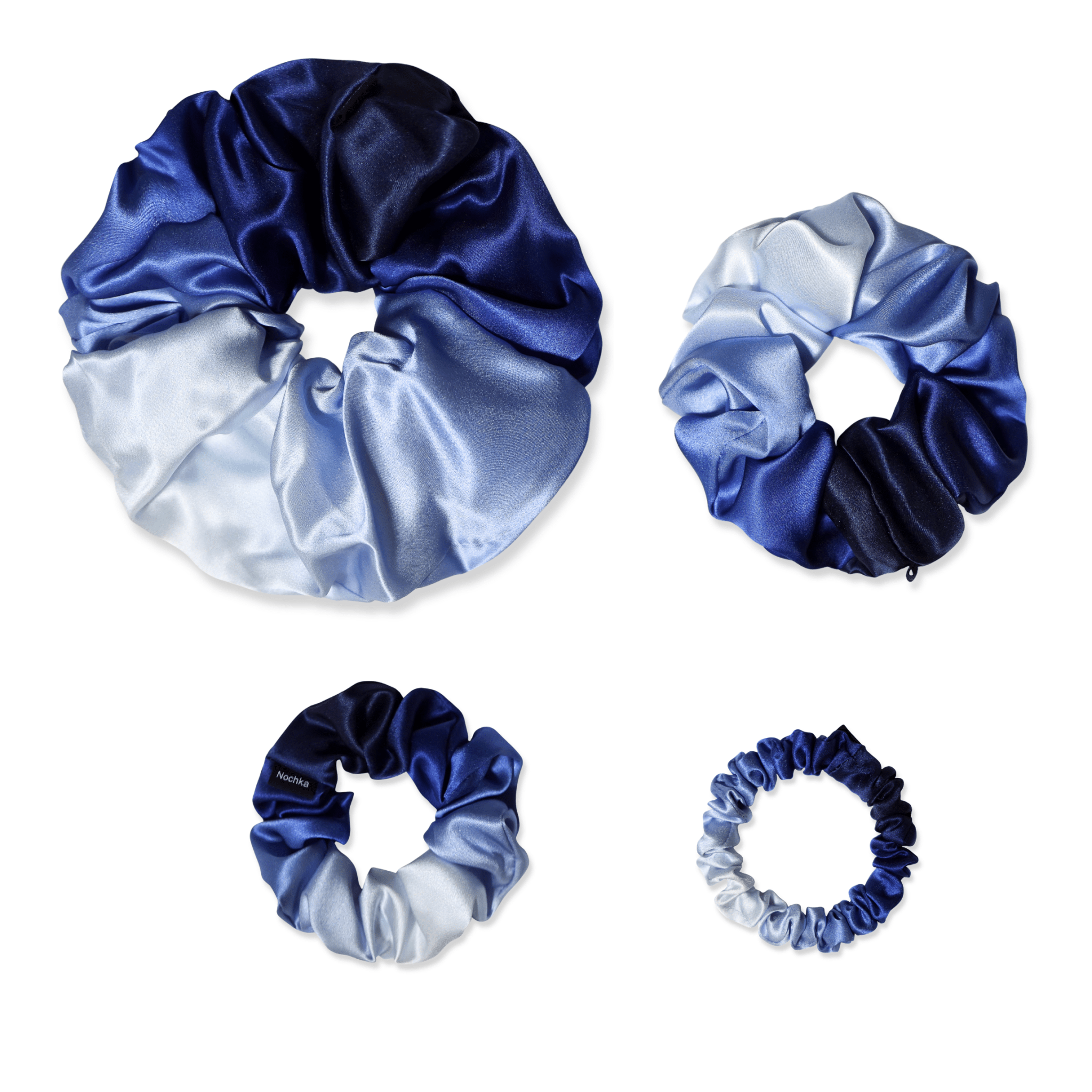 NOCHKA Blue Gradient Print of Silk Scrunchies – Ultra Thin, Skinny, Regular & Jumbo - NOCHKA