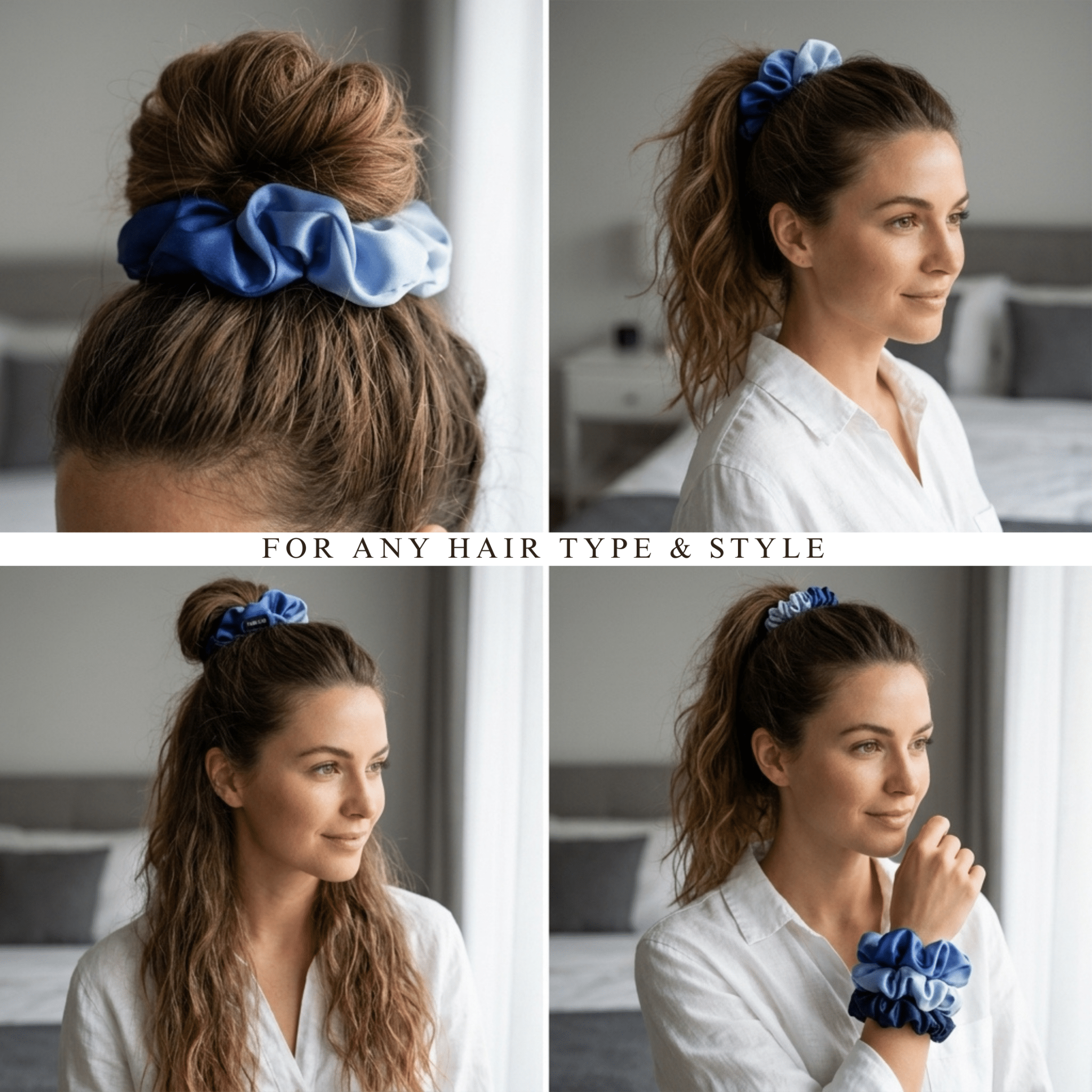 NOCHKA Blue Gradient Print of Silk Scrunchies – Ultra Thin, Skinny, Regular & Jumbo - NOCHKA
