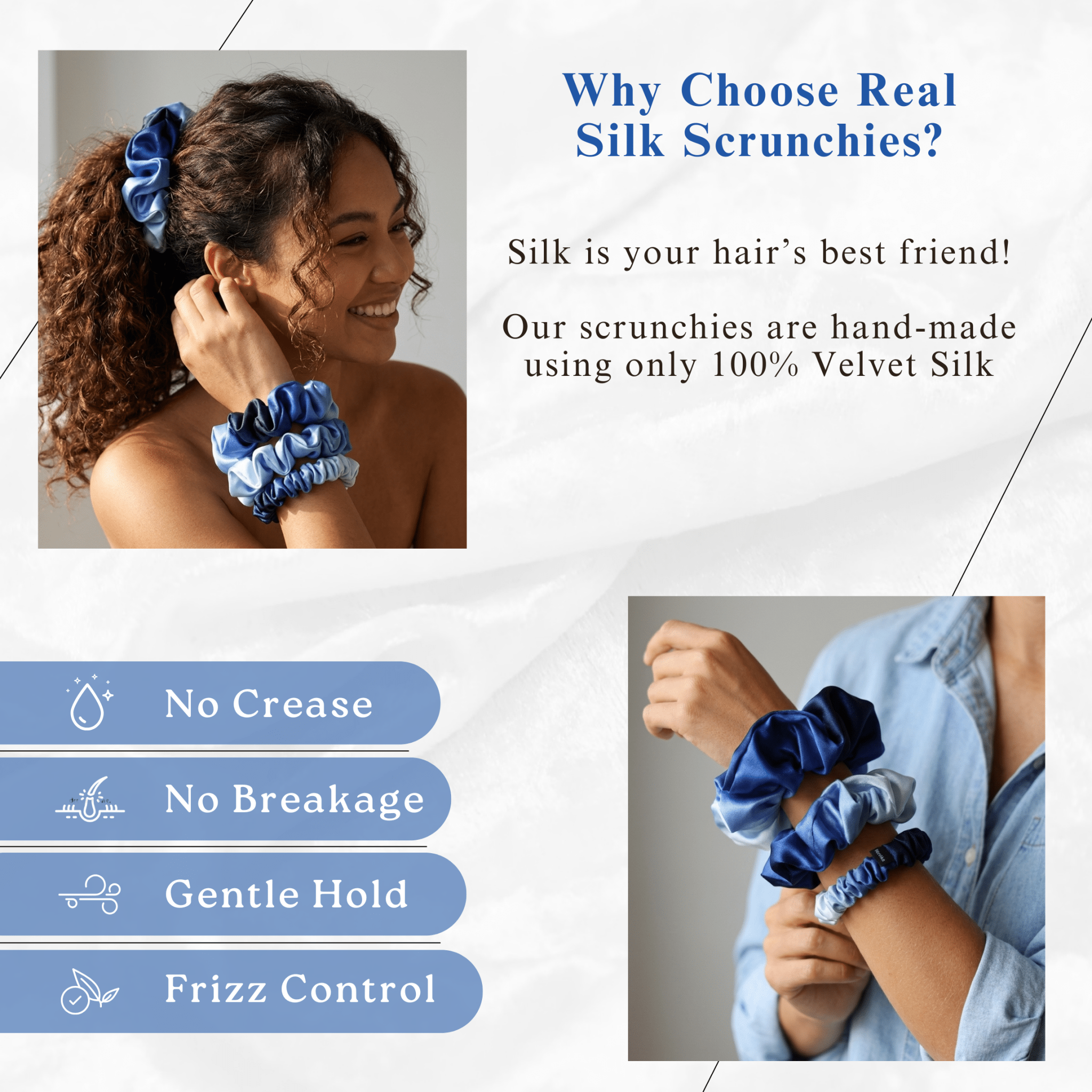 NOCHKA Blue Gradient Print of Silk Scrunchies – Ultra Thin, Skinny, Regular & Jumbo - NOCHKA
