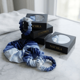 NOCHKA Blue Gradient Print of Silk Scrunchies – Ultra Thin, Skinny, Regular & Jumbo - NOCHKA
