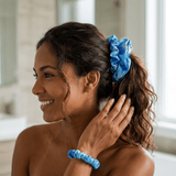 NOCHKA Blue Tie Dye Print of Silk Scrunchies – Ultra Thin, Skinny, Regular & Jumbo - NOCHKA
