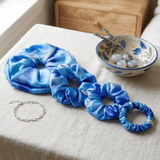 NOCHKA Blue Tie Dye Print of Silk Scrunchies – Ultra Thin, Skinny, Regular & Jumbo - NOCHKA
