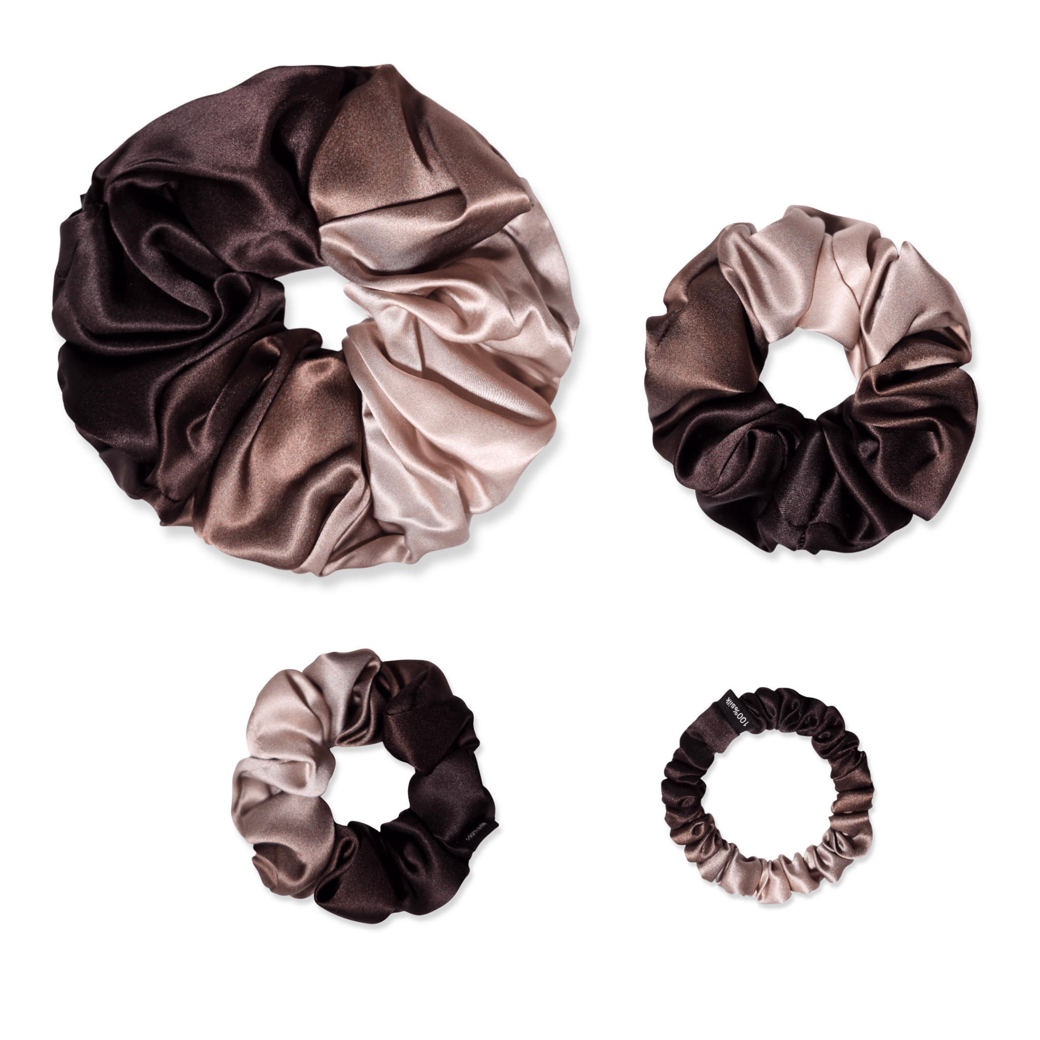 NOCHKA Brown Gradient Print of Silk Scrunchies – Ultra Thin, Skinny, Regular & Jumbo - NOCHKA