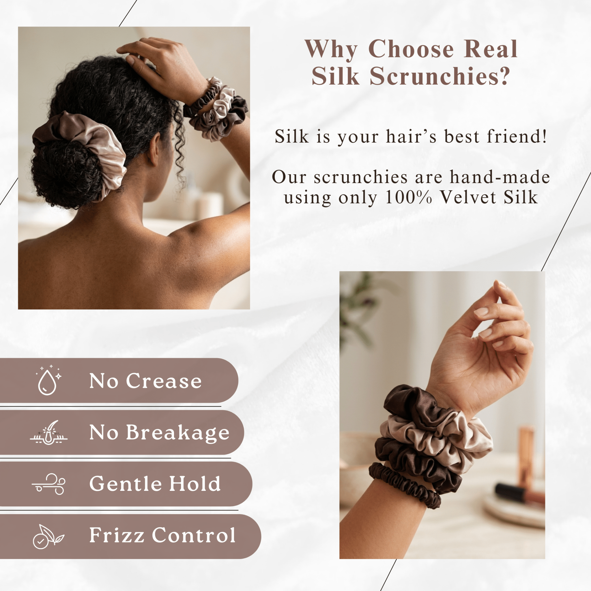 NOCHKA Brown Gradient Print of Silk Scrunchies – Ultra Thin, Skinny, Regular & Jumbo - NOCHKA
