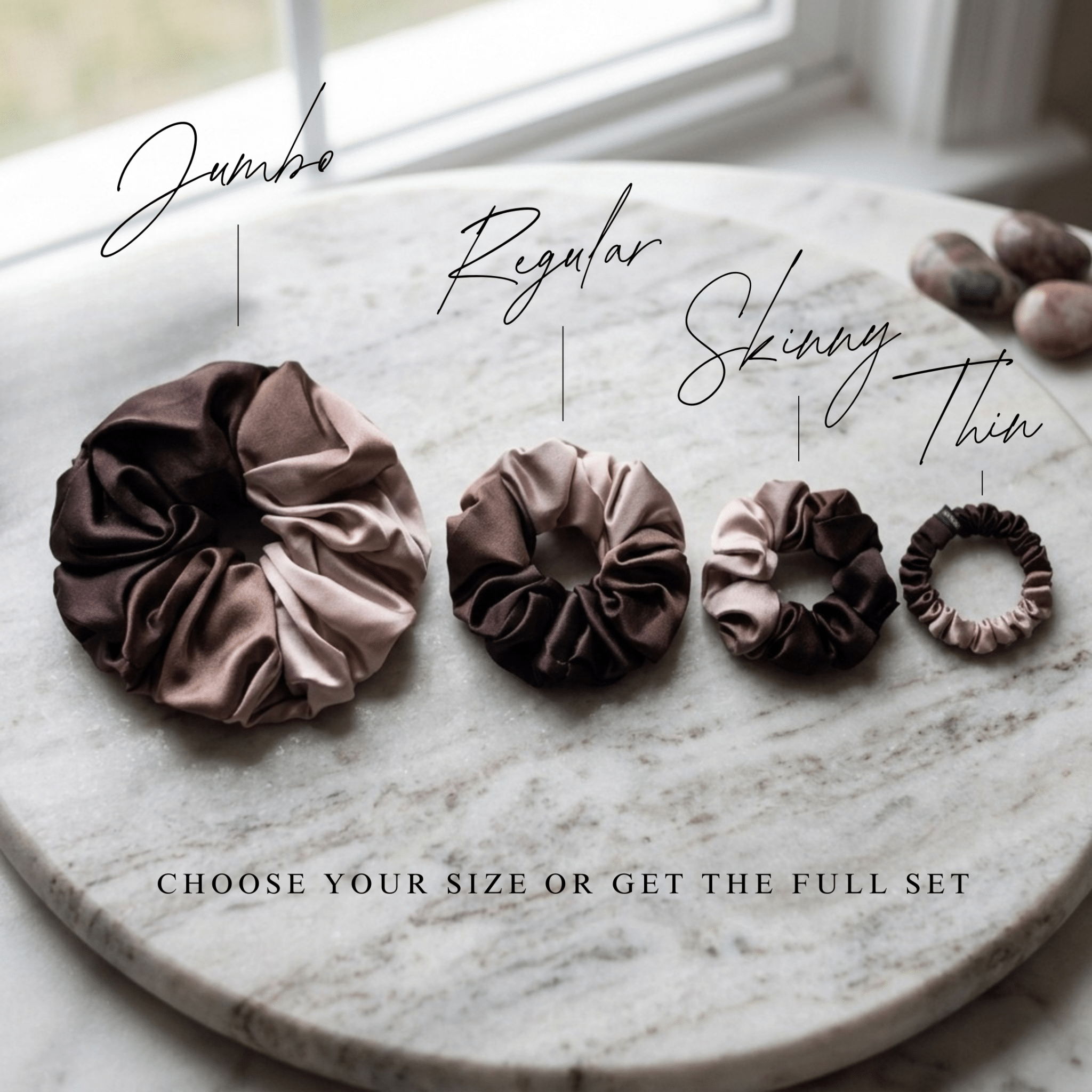 NOCHKA Brown Gradient Print of Silk Scrunchies – Ultra Thin, Skinny, Regular & Jumbo - NOCHKA
