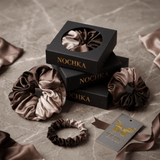 NOCHKA Brown Gradient Print of Silk Scrunchies – Ultra Thin, Skinny, Regular & Jumbo - NOCHKA
