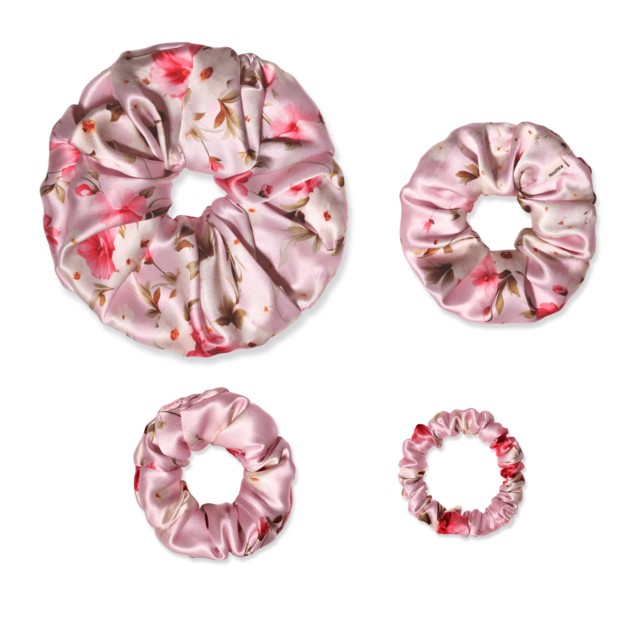 NOCHKA Cherry Blossom Print of Silk Scrunchies – Ultra Thin, Skinny, Regular & Jumbo - NOCHKA