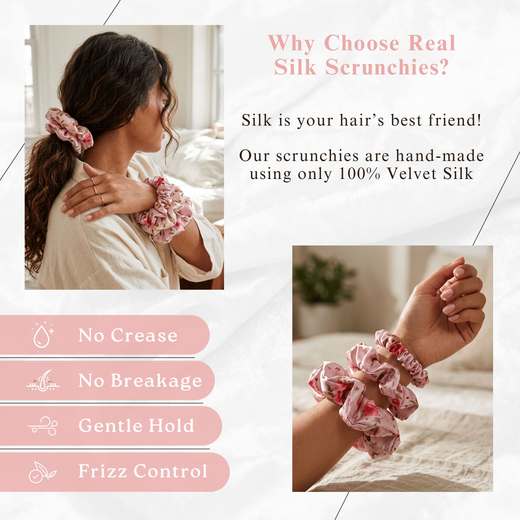 NOCHKA Cherry Blossom Print of Silk Scrunchies – Ultra Thin, Skinny, Regular & Jumbo - NOCHKA

