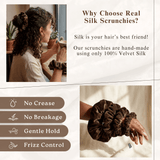 NOCHKA Chocolate Velvet Silk Scrunchies – Ultra Thin, Skinny, Regular & Jumbo Hair Ties – Soft Luxury Black Scrunchies for All Hair Types (Copy) - NOCHKA
