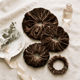NOCHKA Chocolate Velvet Silk Scrunchies – Ultra Thin, Skinny, Regular & Jumbo Hair Ties – Soft Luxury Black Scrunchies for All Hair Types (Copy) - NOCHKA
