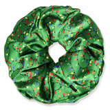 NOCHKA Christmas Lights on Green Print of Silk Scrunchies – Ultra Thin, Skinny, Regular & Jumbo - NOCHKA
