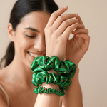 NOCHKA Christmas Lights on Green Print of Silk Scrunchies – Ultra Thin, Skinny, Regular & Jumbo - NOCHKA
