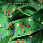 NOCHKA Christmas Lights on Green Print of Silk Scrunchies – Ultra Thin, Skinny, Regular & Jumbo - NOCHKA
