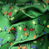 NOCHKA Christmas Lights on Green Print of Silk Scrunchies – Ultra Thin, Skinny, Regular & Jumbo - NOCHKA
