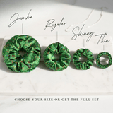 NOCHKA Christmas Lights on Green Print of Silk Scrunchies – Ultra Thin, Skinny, Regular & Jumbo - NOCHKA
