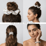 NOCHKA Christmas Lights on White Print of Silk Scrunchies – Ultra Thin, Skinny, Regular & Jumbo - NOCHKA
