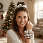 NOCHKA Christmas Lights on White Print of Silk Scrunchies – Ultra Thin, Skinny, Regular & Jumbo - NOCHKA
