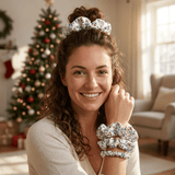 NOCHKA Christmas Lights on White Print of Silk Scrunchies – Ultra Thin, Skinny, Regular & Jumbo - NOCHKA
