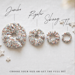 NOCHKA Christmas Lights on White Print of Silk Scrunchies – Ultra Thin, Skinny, Regular & Jumbo - NOCHKA
