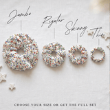 NOCHKA Christmas Lights on White Print of Silk Scrunchies – Ultra Thin, Skinny, Regular & Jumbo - NOCHKA
