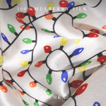 NOCHKA Christmas Lights on White Print of Silk Scrunchies – Ultra Thin, Skinny, Regular & Jumbo - NOCHKA
