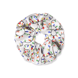 NOCHKA Christmas Lights on White Print of Silk Scrunchies – Ultra Thin, Skinny, Regular & Jumbo - NOCHKA
