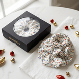 NOCHKA Christmas Lights on White Print of Silk Scrunchies – Ultra Thin, Skinny, Regular & Jumbo - NOCHKA
