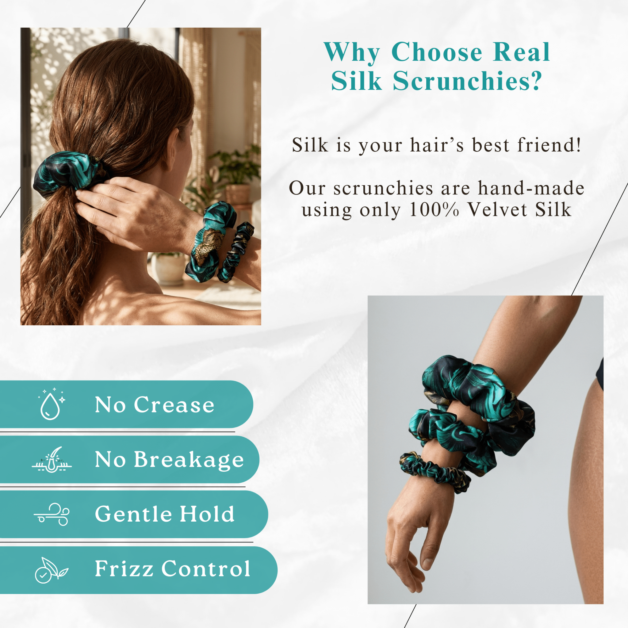 NOCHKA Chrysanthemum Print of Silk Scrunchies – Ultra Thin, Skinny, Regular & Jumbo - NOCHKA
